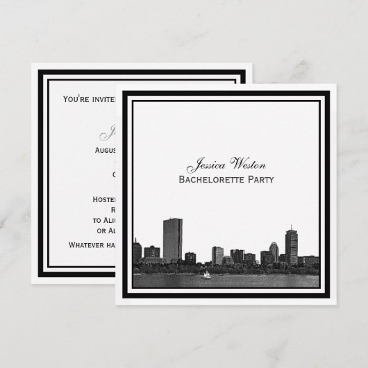 Boston Skyline Etched Framed Bachelorette Kaart (Voorkant / Achterkant)