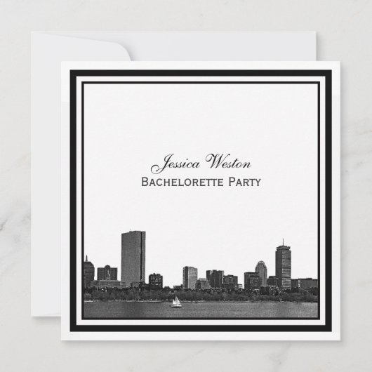Boston Skyline Etched Framed Bachelorette Kaart (Voorkant)