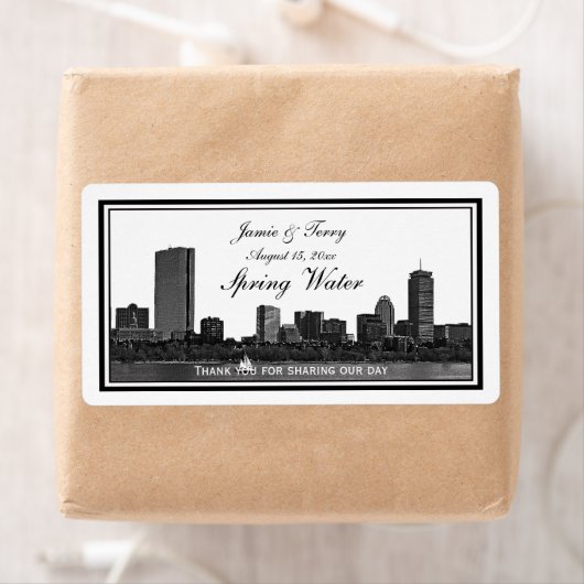 Boston Skyline Etched Framed H #2 Water Bottle Etiket (Insitu)