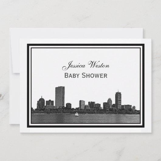 Boston Skyline Etched Framed H Baby shower Kaart (Voorkant)