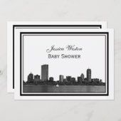 Boston Skyline Etched Framed H Baby shower Kaart (Voorkant / Achterkant)