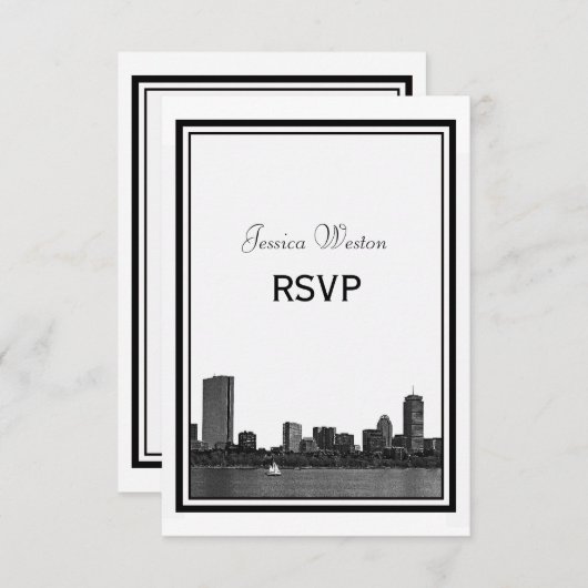 Boston Skyline Etched Framed RSVP (Voorkant / Achterkant)