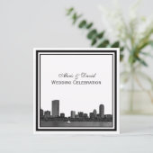 Boston Skyline Etched Framed Wedding Kaart (Staand voorkant)