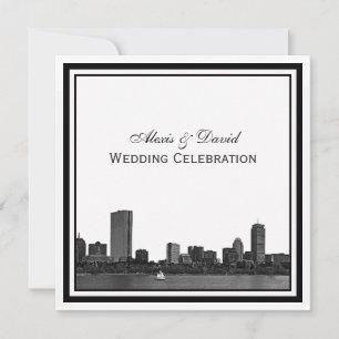 Boston Skyline Etched Framed Wedding Kaart