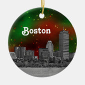 Boston Skyline Etched Green Red Starry Sky Xmas Keramisch Ornament (Voorkant)