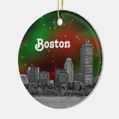 Boston Skyline Etched Green Red Starry Sky Xmas Keramisch Ornament (Links)