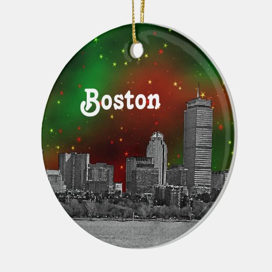 Boston Skyline Etched Green Red Starry Sky Xmas Keramisch Ornament (Links)
