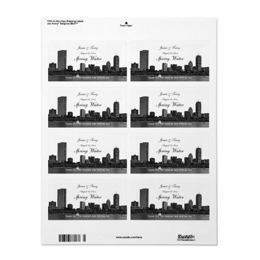 Boston Skyline Etched H #2 Water Bottle Etiket (Full Sheet)