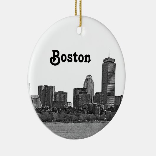 Boston Skyline Etched Keramisch Ornament (Rechts)