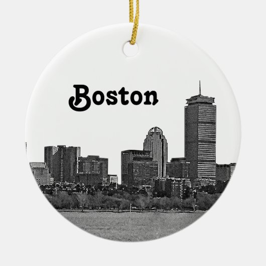 Boston Skyline Etched Keramisch Ornament (Voorkant)