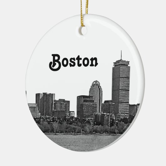 Boston Skyline Etched Keramisch Ornament (Links)
