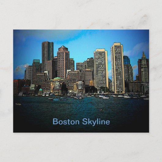 Boston Skyline Fotokunst Tekening Briefkaart (Voorkant)
