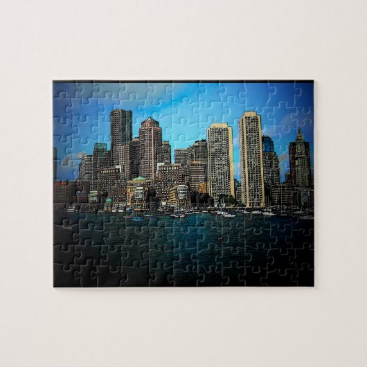 Boston Skyline Fotokunst Tekening Legpuzzel (Horizontaal)