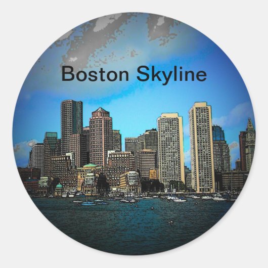 Boston Skyline Fotokunst Tekening Ronde Sticker (Voorkant)
