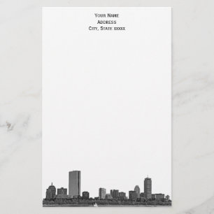Boston Skyline geëtst 01 Stationery Briefpapier