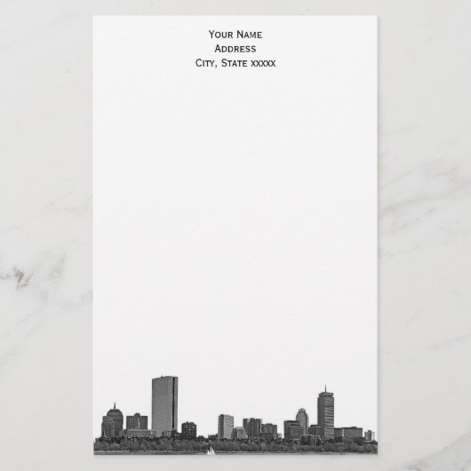 Boston Skyline geëtst 01 Stationery Briefpapier (Voorkant)