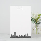 Boston Skyline geëtst 01 Stationery Briefpapier (Staand voorkant)