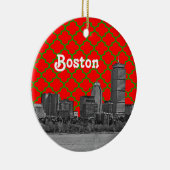 Boston Skyline geëtst Groen Rood Quatrefoil BG Xma Keramisch Ornament (Rechts)