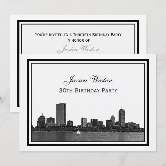 Boston skyline geëtst ingelijst H verjaardagsfeest Kaart (Voorkant / Achterkant)