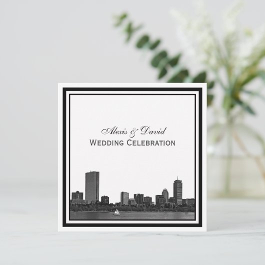 Boston skyline geëtst ingelijst L bruiloft Kaart (Staand voorkant)
