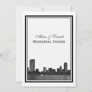 Boston Skyline Geëtst Omlijst Oefen Diner Kaart