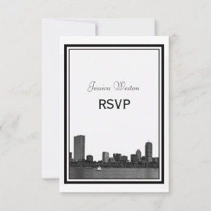 Boston Skyline Gegraveerd Omlijst RSVP Kaartje