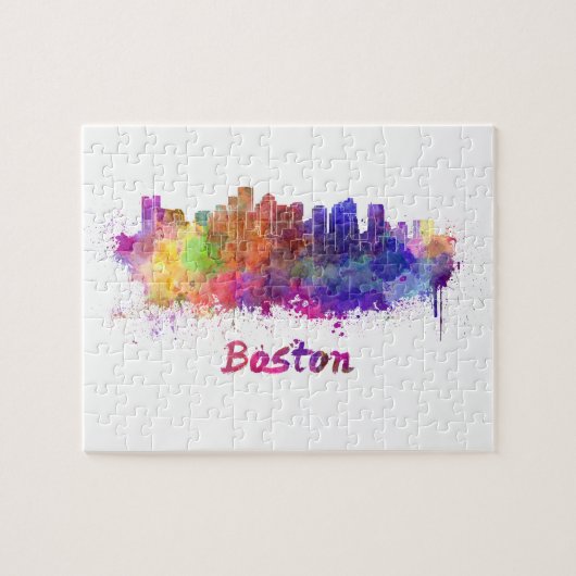 Boston skyline in watercolor legpuzzel (Horizontaal)