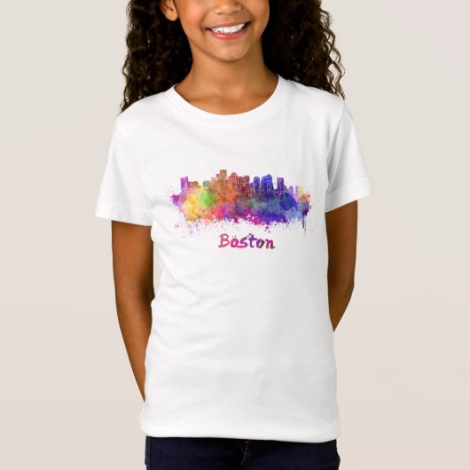 Boston skyline in watercolor t-shirt (Voorkant)