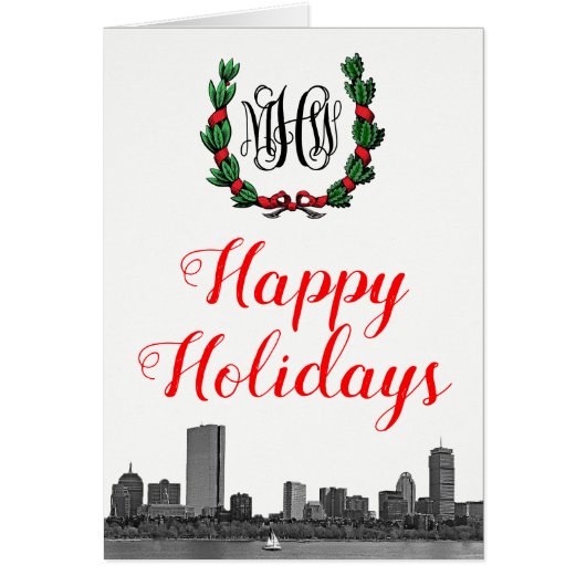 Boston Skyline Kerstmis Prettige feestdagen (Voorkant)