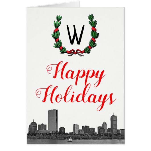 Boston Skyline Kerstmis Prettige feestdagen (Voorkant)
