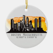 Boston Skyline Latitude en Longitude Keramisch Ornament (Voorkant)