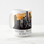 Boston Skyline Latitude en Longitude Koffiemok (Voorkant links)