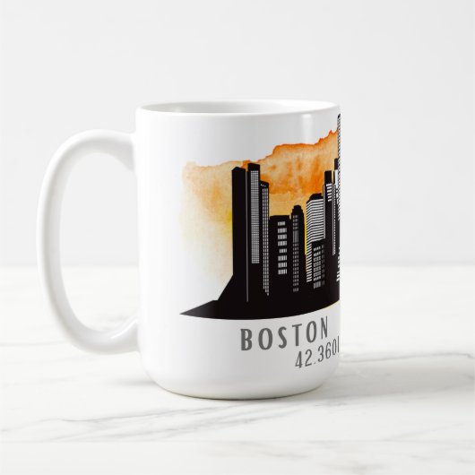 Boston Skyline Latitude en Longitude Koffiemok (Links)