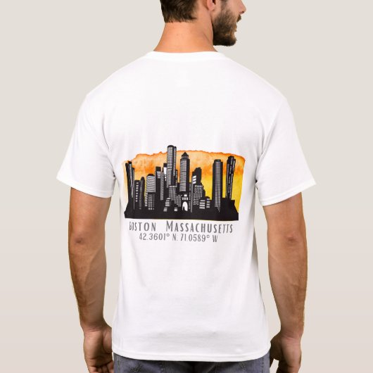 Boston Skyline Latitude en Longitude T-shirt (Achterkant)