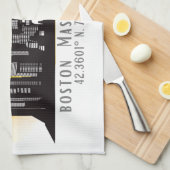 Boston Skyline Latitude en Longitude Theedoek (Quarter Fold)