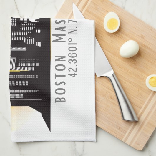 Boston Skyline Latitude en Longitude Theedoek (Quarter Fold)