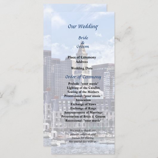 Boston Skyline met Custom House Wedding Program Programmakaart (Voorkant / Achterkant)