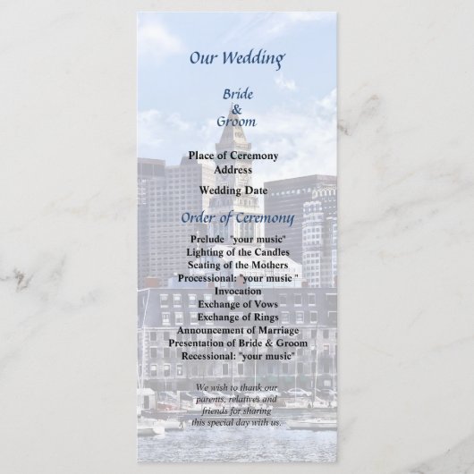 Boston Skyline met Custom House Wedding Program Programmakaart (Voorkant)
