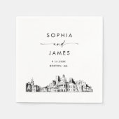 Boston Skyline moderne bruiloft cocktail Servet (Voorkant)