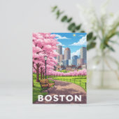 Boston skyline onder bloeiende kersenbloesems briefkaart (Staand voorkant)