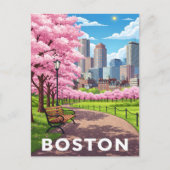 Boston skyline onder bloeiende kersenbloesems briefkaart (Voorkant)