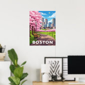 Boston skyline onder bloeiende kersenbloesems poster (Thuiskantoor)