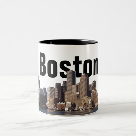 Boston Skyline op een beker Tweekleurige Koffiemok (Center)