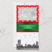 Boston Skyline Red Snowflake Kerstmis Feestdagenkaart (Voorkant)