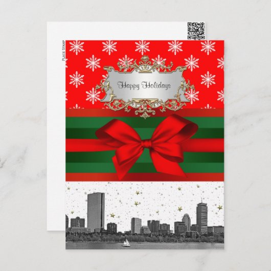 Boston Skyline Red Snowflake Kerstmis Feestdagenkaart (Voorkant / Achterkant)