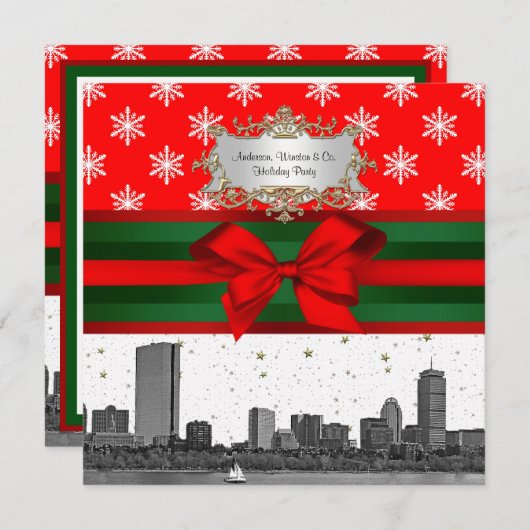 Boston Skyline Red Snowflake Kerstmis Kaart (Voorkant / Achterkant)