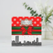 Boston Skyline Red Snowflake Kerstmis Kaart (Staand voorkant)