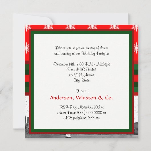 Boston Skyline Red Snowflake Kerstmis Kaart (Achterkant)