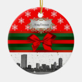 Boston Skyline Red Snowflake Kerstmis Keramisch Ornament (Voorkant)