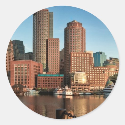 Boston skyline ronde sticker (Voorkant)